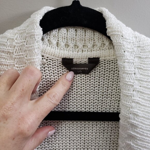 Denver Hayes * Cream Short Sleeve Cardigan * Sz Lg - Picture 5 of 9